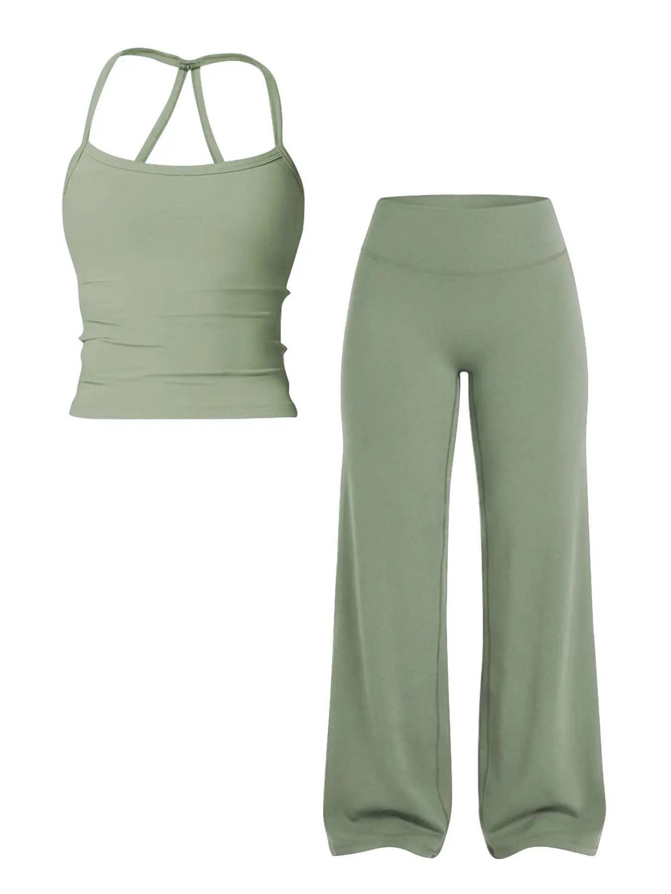 Women's Solid Color Sporty Tank Top and Long Pants Set, Summer Comfortable Yoga, Casual Slim-Fit Mid-Waist Clothing Set, Fashion Summer Sportswear, Activewear Set