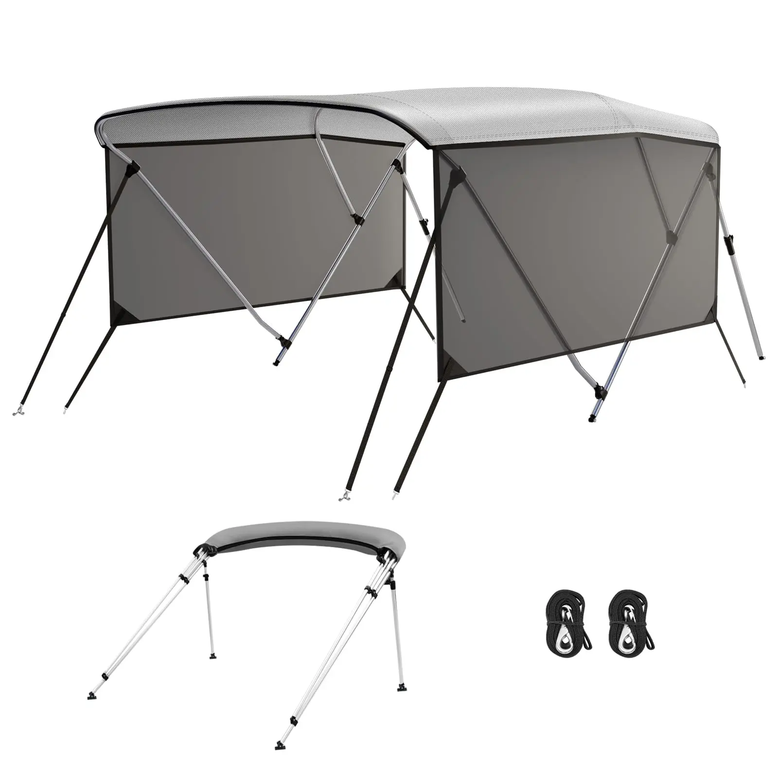 Gaomon 3-Bow Polyester Bimini Top Sunshade Canopy - 1-Inch Aluminum Frame, Customizable Mesh Walls, 2 Windproof Straps, 2 Rear Support Poles, UV Blocking, Zippered Curtains, 61"-66" Boat Accessories, Boating Must Haves