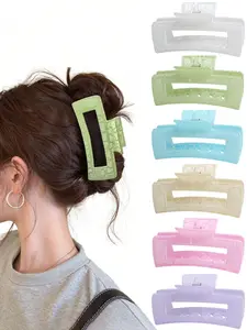 6pcs Spring Summer Sweet Matte Cracked Square Hollow Hair Clips, Simple Fresh Long Rectangle Claw Clips, Hair Claws, Multi-Use for Daily and Beach Vacations