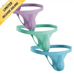 Strapped Thong Nylon Mesh & Modal No Fly Mid-Rise 3 Pack 0 Inch with ABCD Pouch - XS to XL waist Size Spandex Athletic Breathable