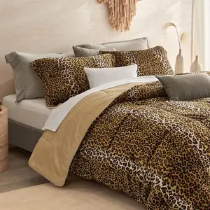 Leopard  Flannel  Comforter Set- Print Western Blanket,Luxury Fuzzy Heavy Bedding Set,3 Pieces Plush Winter Bed Set with Comforter (90"x104")&2 Pillow Shams (20"x36"