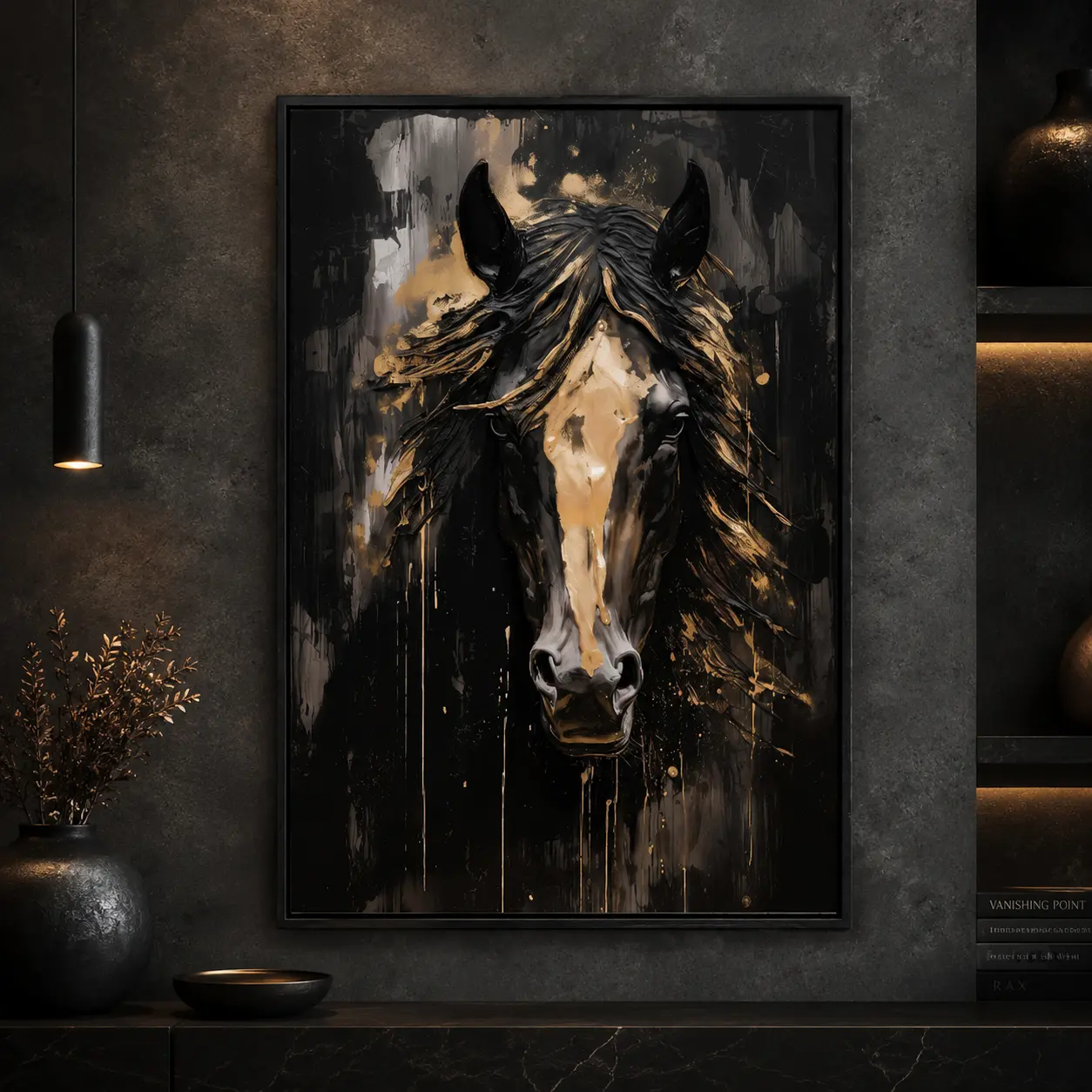 Majestic Horse Wall Art, Black and Gold Horse Print, Western Home Decor, Animal Painting Poster, Equestrian Gift, Unframed Print