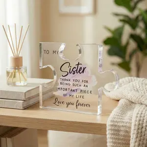 Custom Acrylic Jigsaw Puzzle Plaque - 3.5x4'' Assemblable Keepsake for Sisters Besties Birthday Gift Wedding Thanksgiving Christmas Desktop Photo Display Home Office Decor