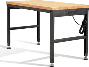Height Adjustable Workbench 48"x 24" 2000 Lbs Capacity Solid Wood Work Station Heavy-Duty Work Tables with Power Outlets for Garage Party Shop Office