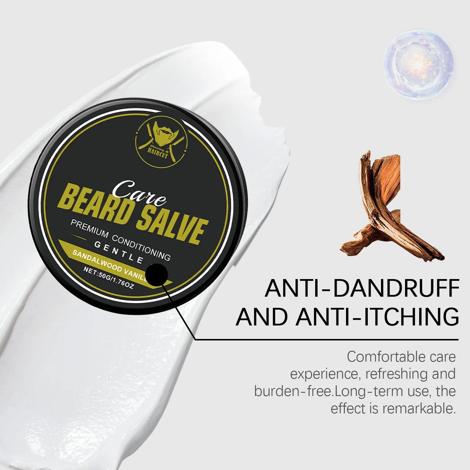 Sandalwood For Men Facial Hair Care Cream Soft Nourishing Gentle Care Facial Hair Moisturizing Cream Moisturize Vanilla