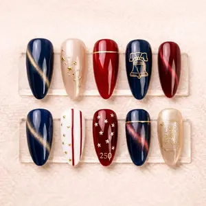 USA 250th Anniversary Press on Nails, Patriotic American Flag Design, Custom Almond Glue Nails
