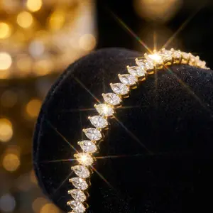 Gold Filled Marquise Cut CZ Tennis Bracelet for Women | Non Tarnish Luxury Gold Bracelet 7"