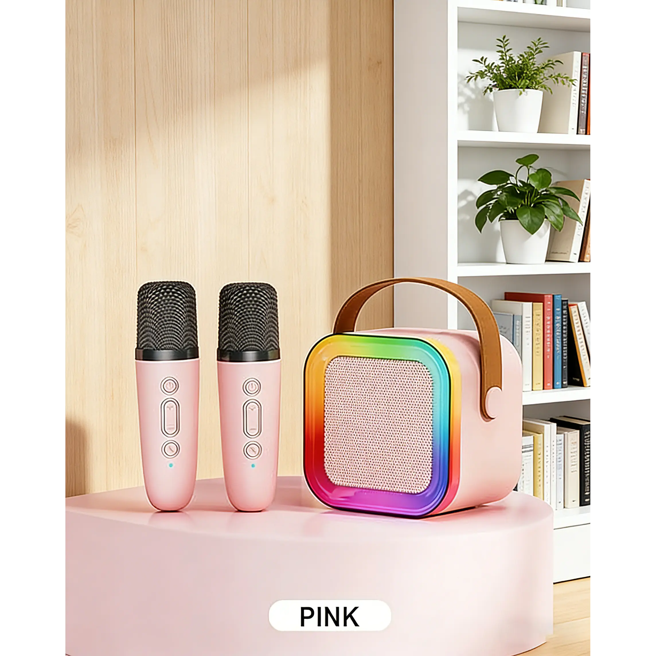 Pink Mini Karaoke Machine for 3-12 Year Olds - Portable Bluetooth Speaker with Wireless Control, 2 Wireless Mics, LED Dazzling Lights, Easy-to-Use Kids' Music Accessory, Birthday Gift That Boosts Confidence, Reduces Screen Time, Voice-Changing Function