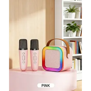 Mini Karaoke Machine for Kids Girls Boys - Birthday Gifts for Ages 4 5 6 7 8+ Year Old - Portable Bluetooth Speaker with 2 Wireless Microphone - Kids' Instrument Accessories - Pink
