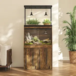 FUFU&GAGA Reptile Terrarium Stand with Storage Cabinet and Top Shelf, Wooden Vivarium Enclosure with Ventilation