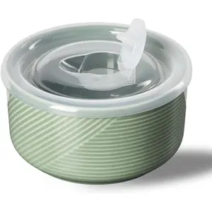 Ceramic Bowl with Lid 20 oz Microwave Safe Food Storage Container for Soup Salad Cereal Leftovers Meal Prep Lunch Picnic Camping Airtight Green 1 PCS