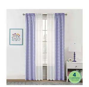 Curtain and Sheers Panel Set, 4-Piece, Foil Polka Dot Purple, 27.5" W x 84" L