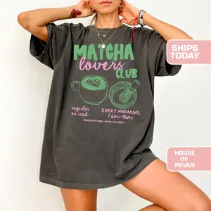 Comfort Colors Matcha Lovers Club Tee – Oversized Shirt, Cafe Aesthetic Graphic Tee, Cute Green Tea T-Shirt Gift for Women