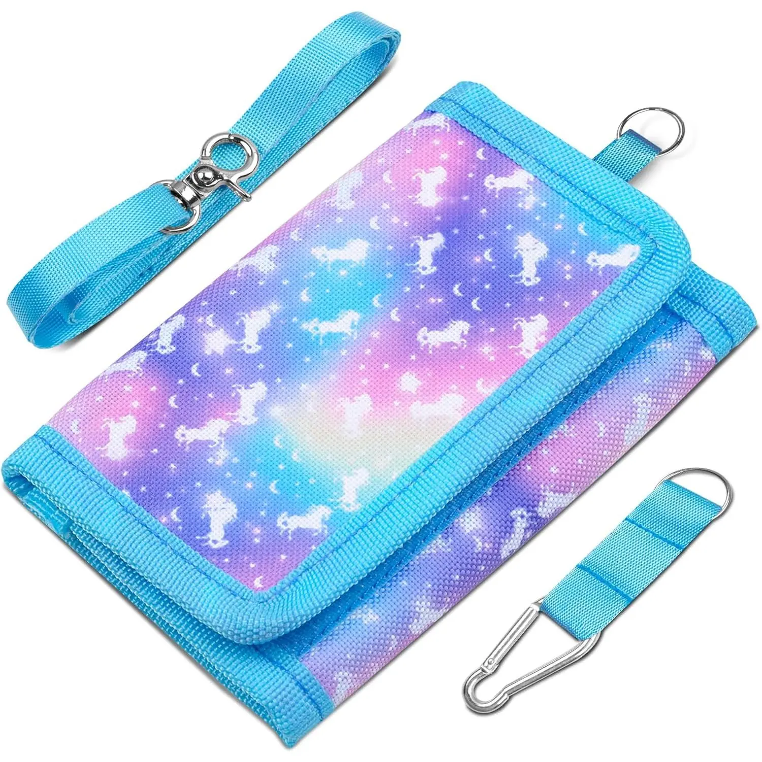 P-KWL03   Kids Wallet for Girls, Cute Girls Trifold Wallet with Hook&Loop for 2-14 Years, Unicorn Wallet Coin Purse Kids Birthday Christmas Gifts (Starry Sky Unicorn)