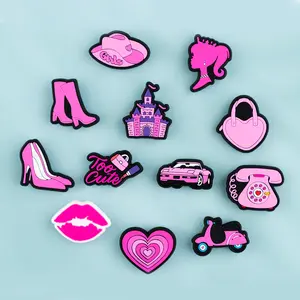 Pink Croc Charms Hot Pink 12PCS Little Girl Shoes Charms PVC Cute Clog Pins Accessories Party Favors Birthday Gifts Holidays Boys Women Girl