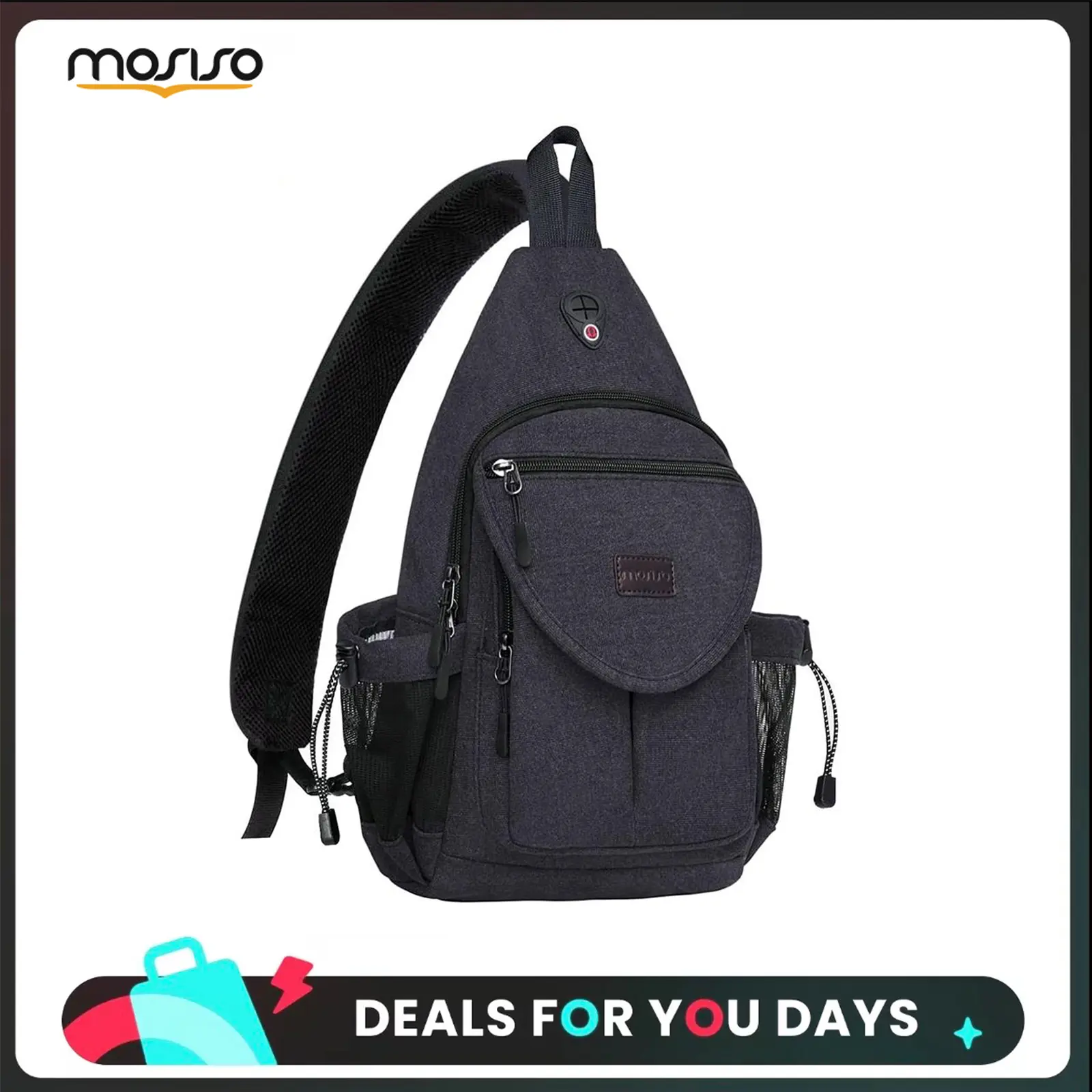 MOSISO Men & Women Canvas Sling Bag Crossbody Chest Backpack | Wear as Shoulder Bag, Fanny Pack, Waist Bag, Sling Pack | Fits 6-11 Inch Tablets | With Anti-theft Pocket, Water Bottle Holder | Travel, Hiking, Cycling, Camping, Versatile Bag