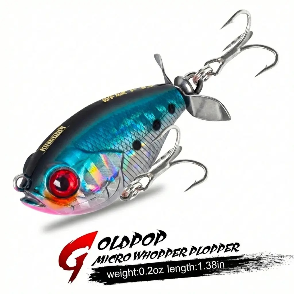 Kingdom Fishing Micro Topwater Tractor Artificial Lure - 35mm/1.38in Metal Prop Equipment, Long Cast, Noise-Making Floating Lure, Targets Bass, Blackfish, Bluegill, Ideal for Tight Spots