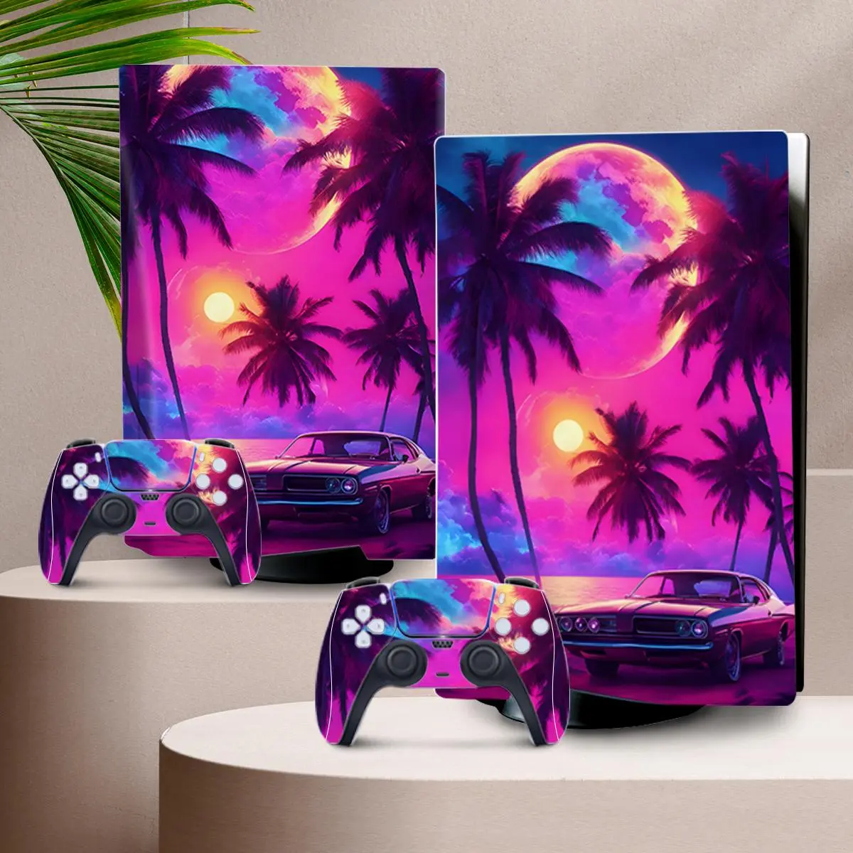 Palm Tree & Sunset Pattern Game Console Skin Sticker, Self Adhesive Anti-scratch Game Console Skin, Console Accessories for PS5, Gaming Console Accessories, Console Controller Accessories