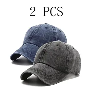 2 PCS Classic 100% Pure Cotton Versatile Accessories Unisex Washed Solid Color American Vintage Baseball Cap Multifunctional Low Profile Hat Unconstructed Plain Cap Adjustable Breathable Sports Caps Duckbill Cap Street Baseball Hat