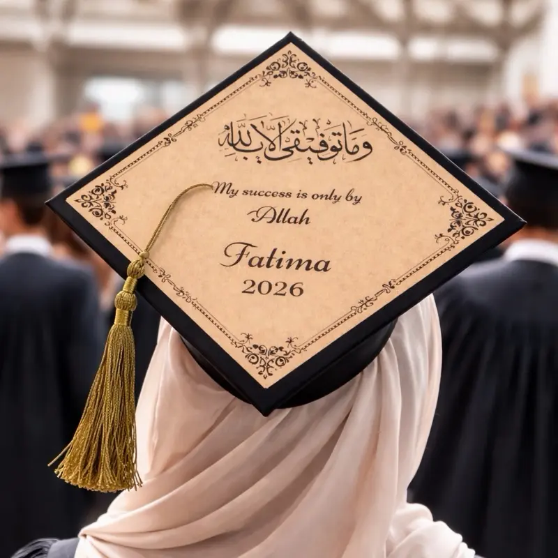 Custom Muslim Graduation Cap Cover: "My success is only by Allah"