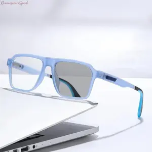 Anti-Blue Light Photochromic Myopia Blue Light Glasses - Spring Hinge, Non-Slip Sturdy Frame, Color Changing Lenses, Comfortable Fashion Sports Eyewear for Office, Outdoor Wear
