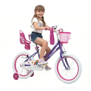 WINHOPE Little Fairy Children's Bicycle Ages 2–9 | 12–18 inch with training wheels, front basket, doll seat, handlebar ribbon | 95% preassembled, dual brakes, adjustable seat/handlebar