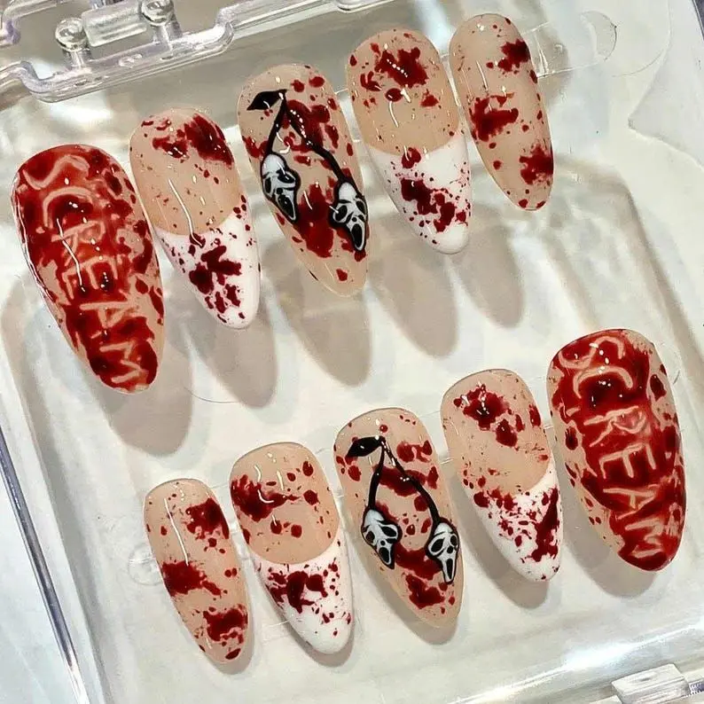 Handmade Horror Blood Splatter Press On Nails – Ghostface Halloween Nail Art Nail Art Kit Nail Box backtoschool