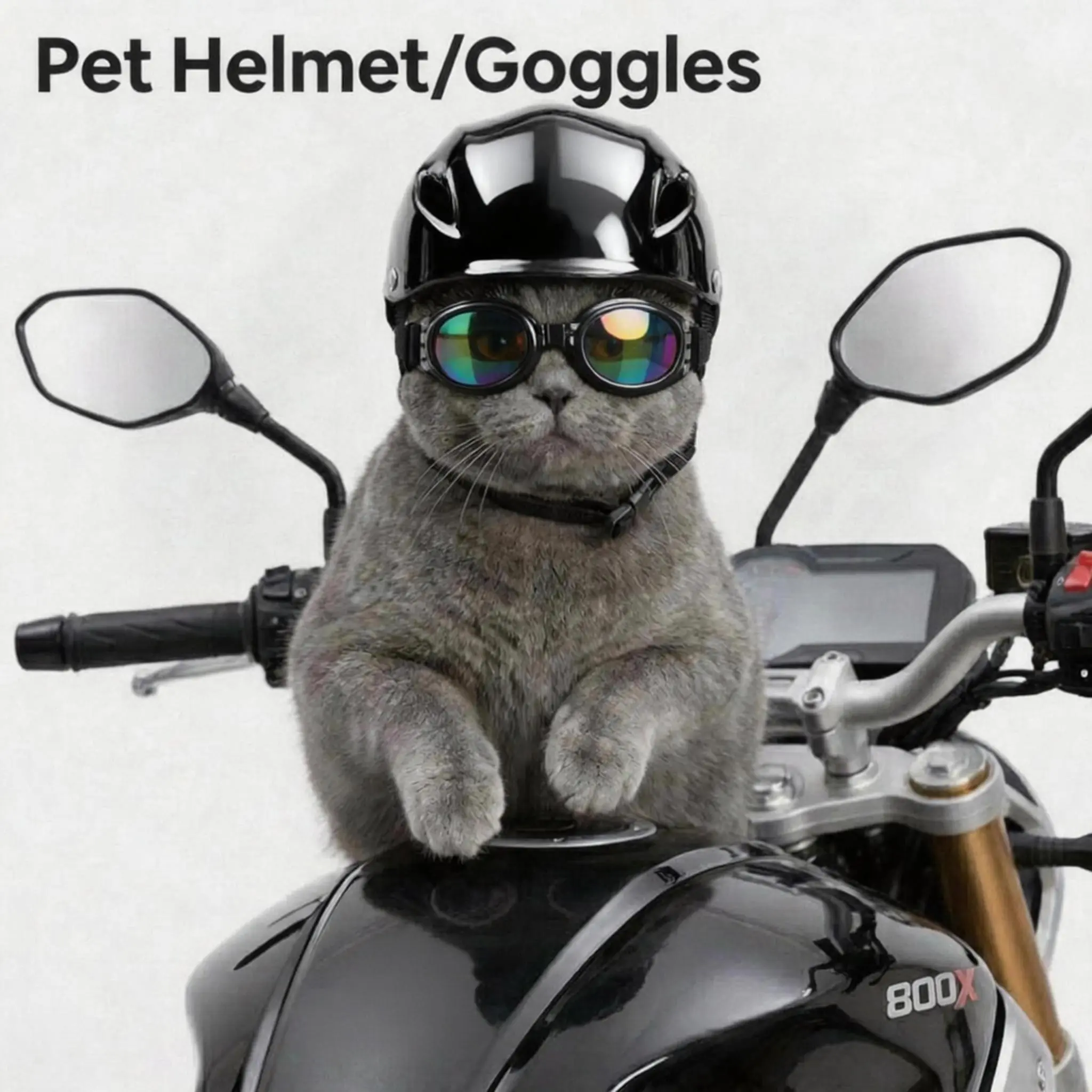 Sleek Pet Motorcycle Helmet and Goggles Set - Outside Impact-Resistant Dog Riding Helmet, UV400 Windproof Eye Protection Puppy Goggles, Adjustable Safe Outdoor Pet Riding Accessories