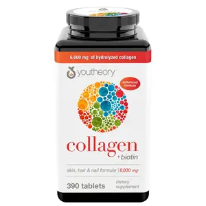 Youtheory Collagen Plus Biotin 390 Tablets - 6000mg Hydrolyzed Collagen & 6000mg Vitamin C for Skin Hair Nails Support