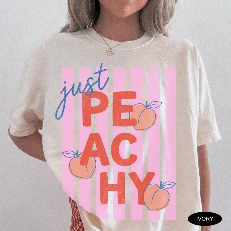 Comfort Colors Just Peachy Shirt, Summer Fruit Graphic Tee, Retro Peach Pun T-Shirt, Cute Food Lover Unisex Shirt, Vintage Summer Gift Apparel