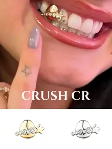 CRUSH CR Hip Hop Star Trail Grillz, Gold/Silver Plated CZ Tooth Cap, Bold Statement Dental Jewelry for Rappers, Concerts, Studio Sessions and Urban Streetwear Fits
