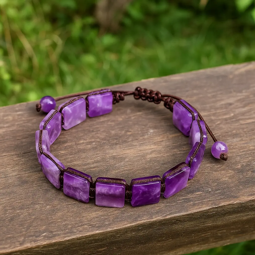 AA+ Grade Natural Amethyst Cube Beads Crystal Bracelet, Adjustable Healing Crystal Jewelry for Men and Women