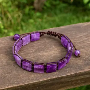 AA+ Grade Amethyst Protection Bracelet Natural Stone Cube Beads Bracelet for Men Women Adjustable Arm Ring Jewelry