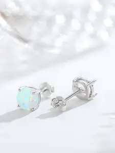 Elegant Women's 925 Silver Plated Round Synthetic Opal Earrings, Hypoallergenic Fashion Studs, Daily Wear, Birthday Gift, Valentine's Day Jewelry, Minimalist Earrings, High Quality Earrings