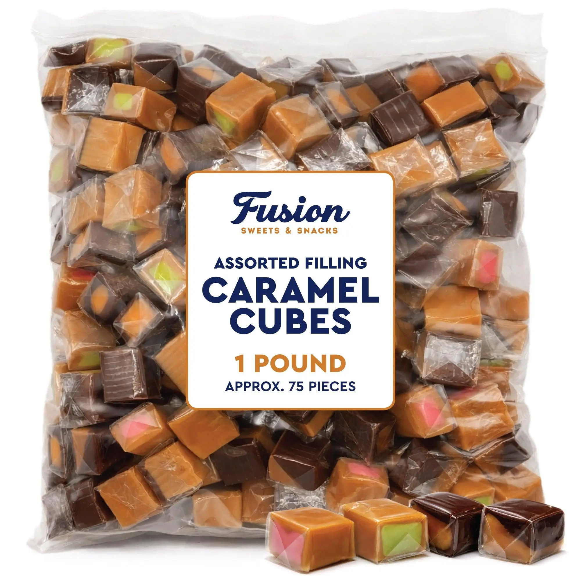 Caramel Candy Mix Assorted Filling – 1 Pound, Individually Wrapped Soft Sweets with Filled Centers – Chewy Caramels, Flavored Caramels – Perfect For Parties, Events, Candy Tables, & More