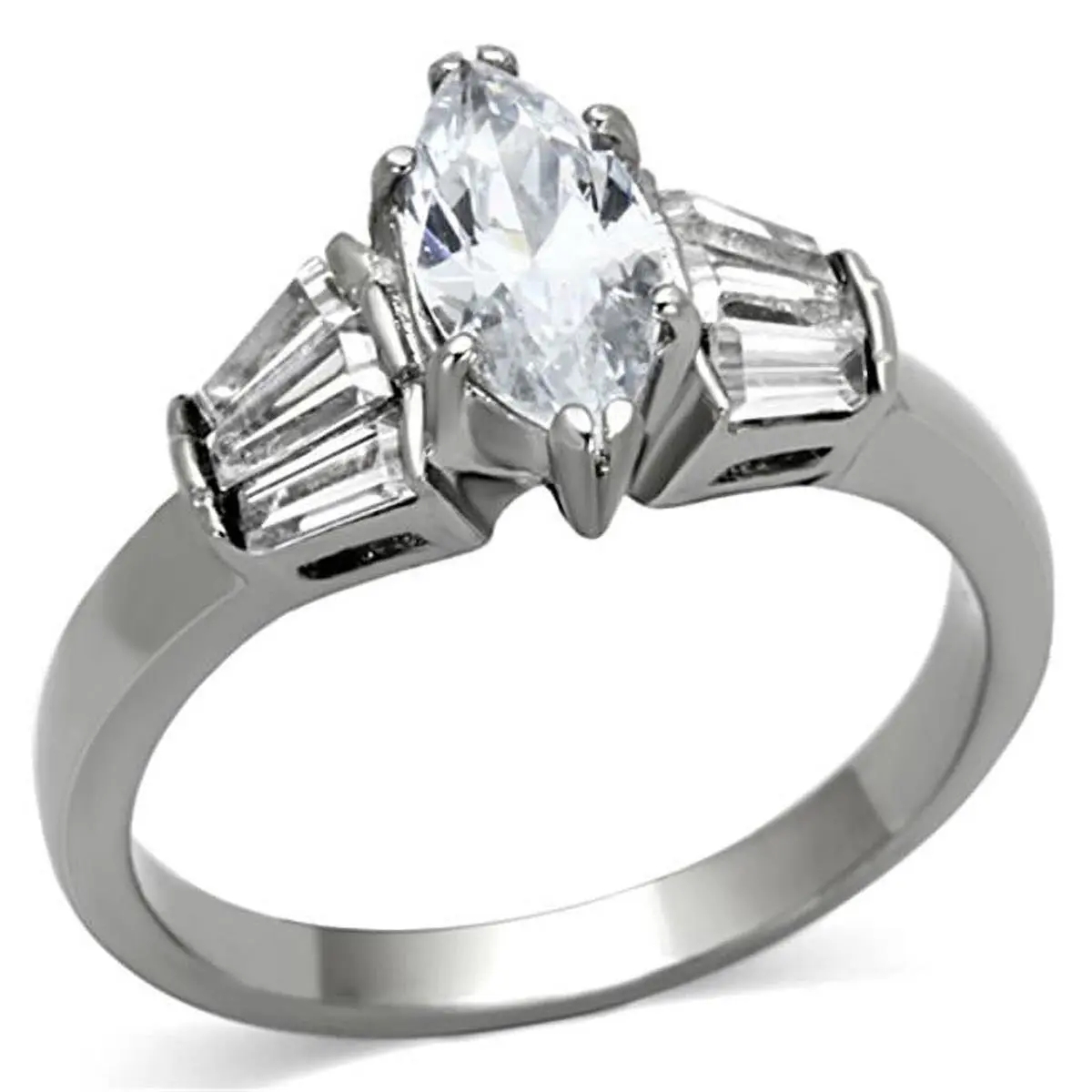 Alamode TK1220-8 Women High Polished Stainless Steel Ring with AAA Grade CZ in Clear - Size 8