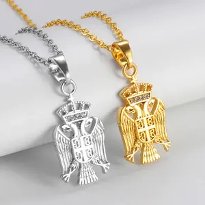 Anniyoc Republic of Serbia Eagle Pendant Necklaces for Women Girls Srbija Jewelry Serbian With Rhinestone