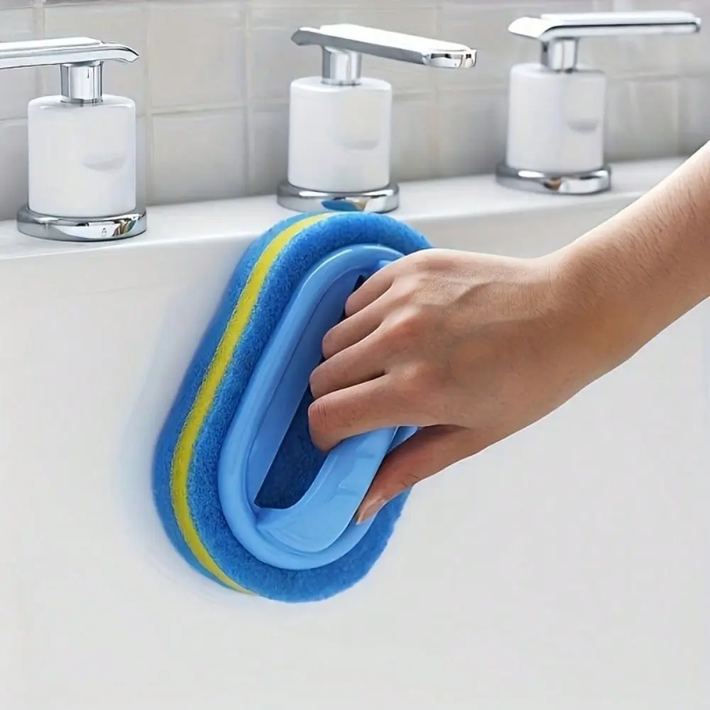 1pcs Shower Scrubber, Household Cleaning Tool, Ergonomic Handheld Sponge Scrubber, Two-Tone Design, Multifunctional Manual Cleaning Brush, Suitable For Bathtubs, Kitchens, Great For Cleaning Tiles, Pots And Stains, House Cleaning Tools