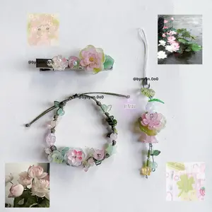 [NEW] Lotus Flower Handmade Combo – Bracelet, Phone Charm & Hair Clip