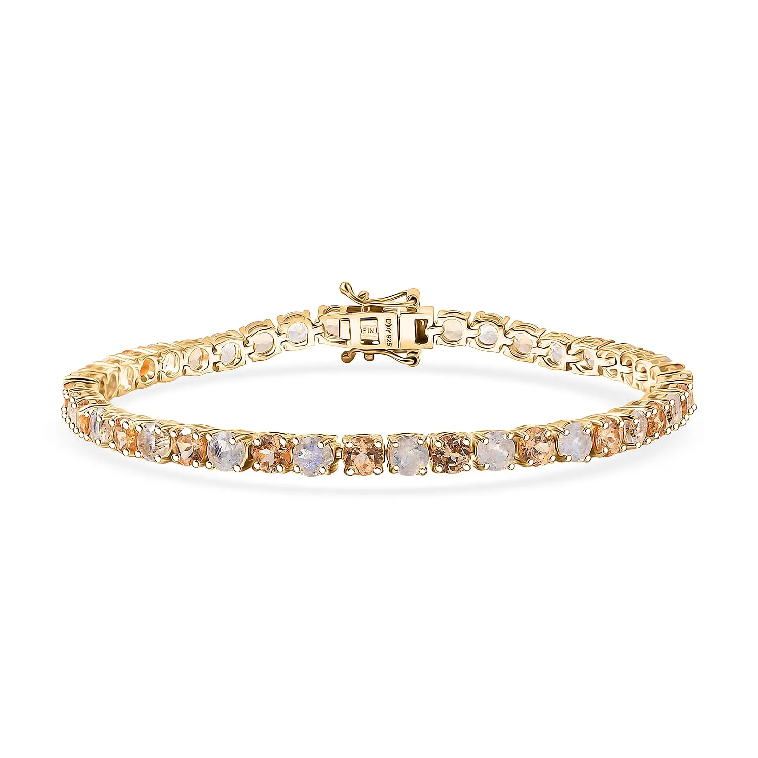 D'Joy Imperial Garnet, Rainbow Moonstone Sunfire Glow Bracelet in 18K Vermeil YG Over Sterling Silver (6.50 In)