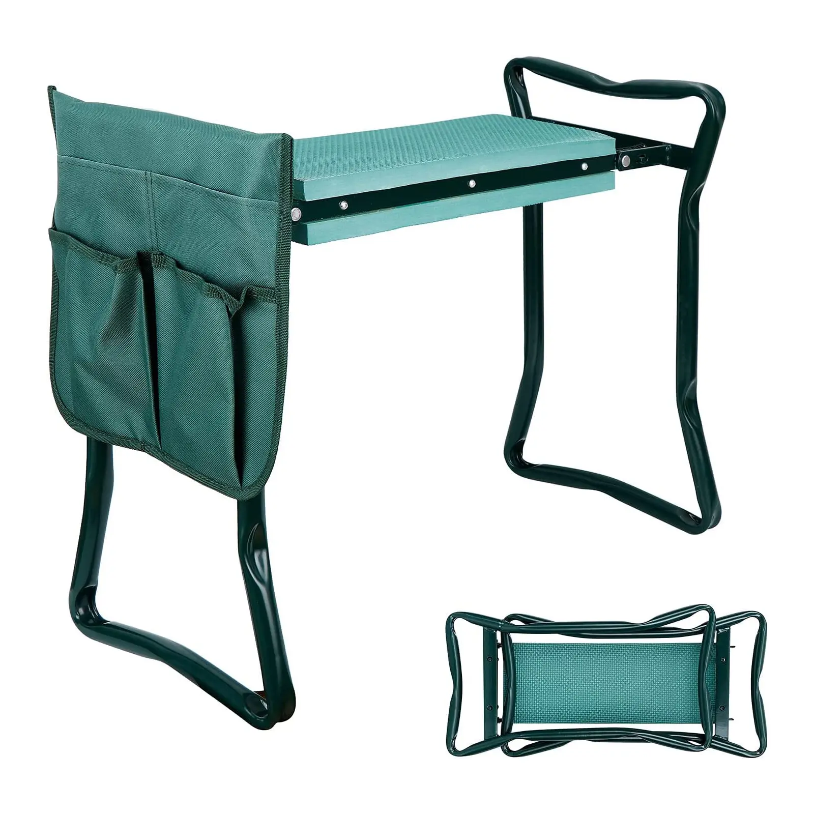 Foldable Garden Kneeler and Seat, Gardening Bench for Kneeling and Sitting Garden Stools, Garden Helper Seat with Tool Pocket, Eva Soft Foam Pad for Kneeling and Seating, Lightweight Frame
