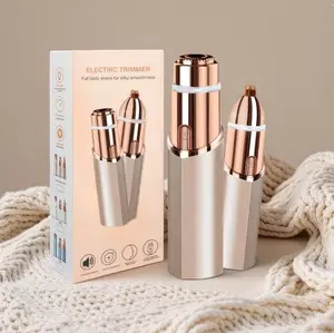 Facial & Eyebrow 2 in 1 Rechargeable Hair Remover forWomen ,For Face Eyebrows Peach Fuzz Lips Trimmer withLight,Painless Electric Hair Removal Brush Kit Golden Lightweight Shaver Smooth