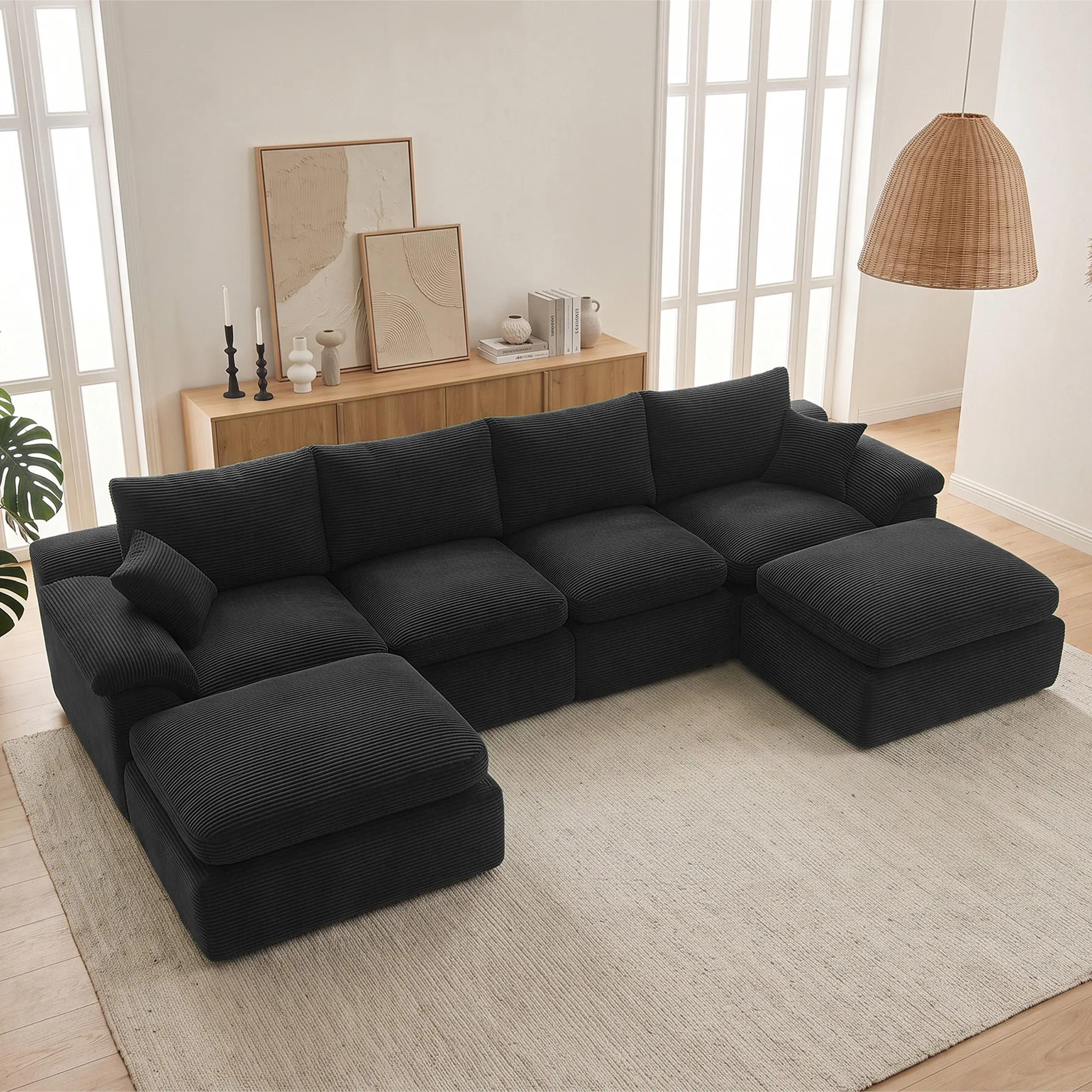 【1-3 Packages】78"-133''Cloud Sectional Couch, Boneless Couch for Living Room, L Shaped Couch with Convertible Ottoman, Modular Sectional Sofa with Deep Seat, Comfy Soft Cushions, No Assembly