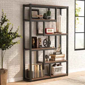 Tribesigns 6-Tier Industrial Bookshelf Vintage Mismatched Bookshelf for Home Office