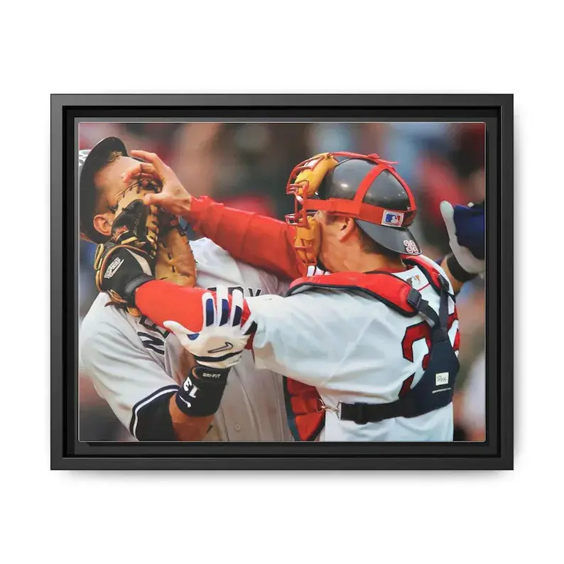 Retro Jason Veritek vs. Alex Rodriguez Baseball Photo Canvas Art - 18x12 in (45x30 cm) Unframed Multi-Size Fade-Resistant Cotton Matte Artistic Artwork, Eco-Friendly Home Decor Poster for Sports Fans, Room Decoration with Paper Tube Packaging