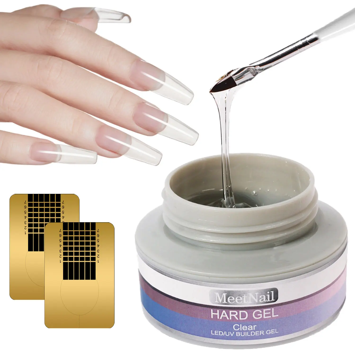 MeetNail 56g Nail Extension Hard Gel, Clear Builder Gel for Nails, Long Lasting UV Nail Strengthener with Forms, Base Coat Top Coat Needed