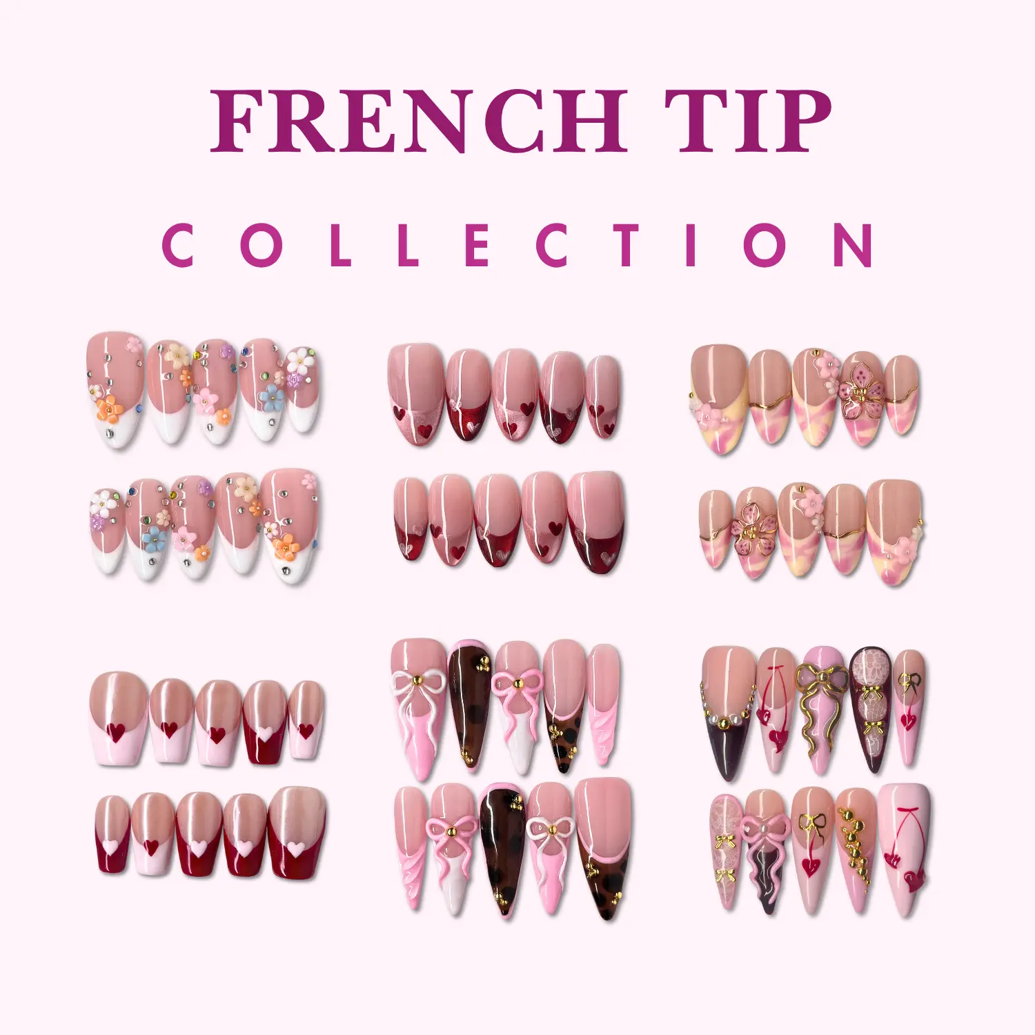 NailPhoria FRENCH TIP Collection - Handmade Press-On Nails | Reusable, Salon-Quality, Long-Lasting, Glossy Design