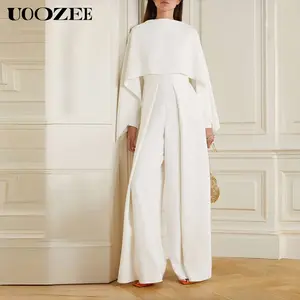 UOOZEE Spring High end White Cloak style jumpsuit for women's fashion stand up collar shawl design, waist cinching wide leg pants design, niche temperament, banquet dress jumpsuit