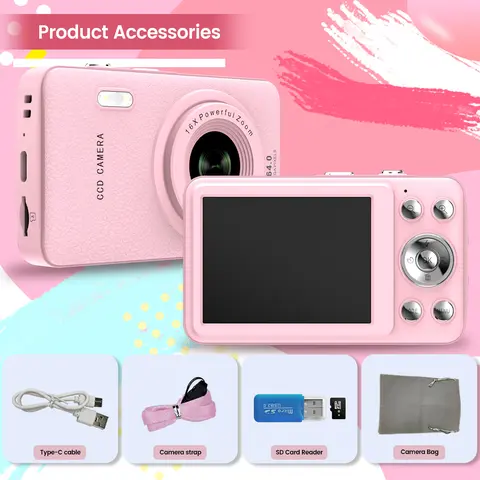 CCD, Vlogging Camera, 16X zoom and 32G storage card, Portable Digital Camera, Ideal Gift for Boys, Girls, Teenagers, and Beginners, Birthday Gift