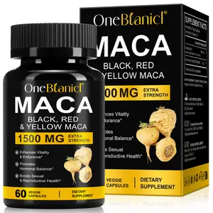 ONEBTANICL Organic Maca Root Capsules 1500mg Extra Strength Black Red & Yellow Peruvian Maca Extract for Men Women Vegan 60 Veggie Capsules Edible Dietary Supplements Natural Wellness Boost Optimum Fitness